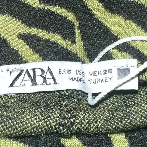 ZARA Zebra Print Jacquard Pants Green/Black Knit Sz S - Picture 7 of 14